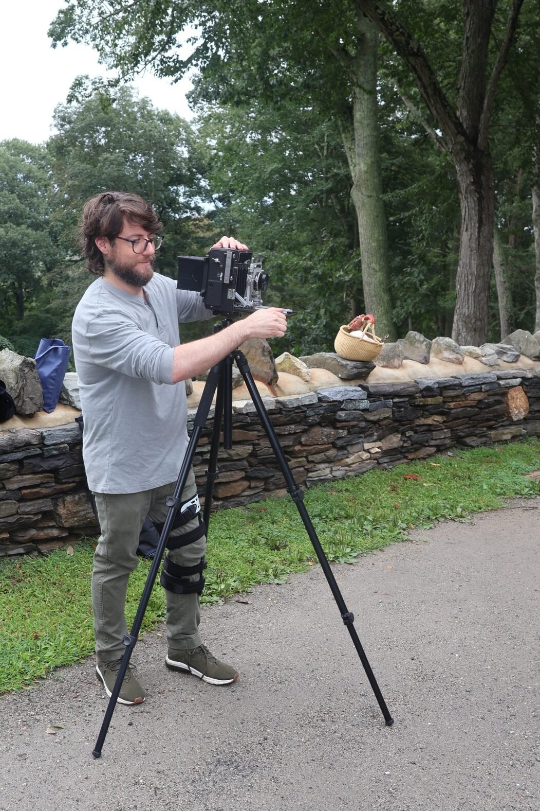 Me with large format camera on tripod outdoors at gillette castle.